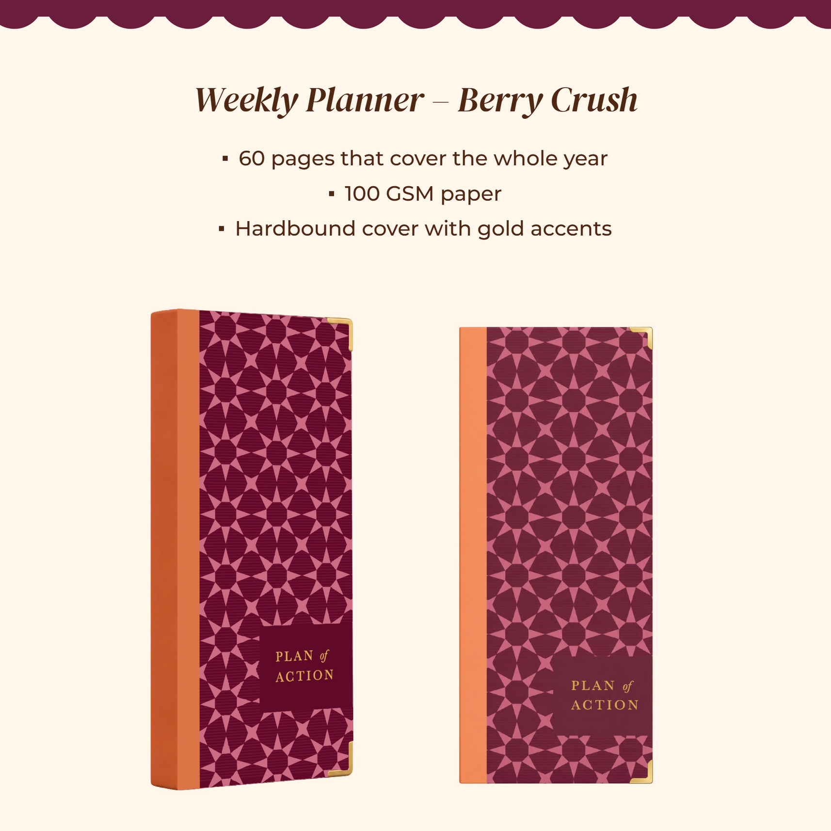 7mm Between The Lines Weekly Planner Pocket, Undated, 120 Pages- Berry Crush
