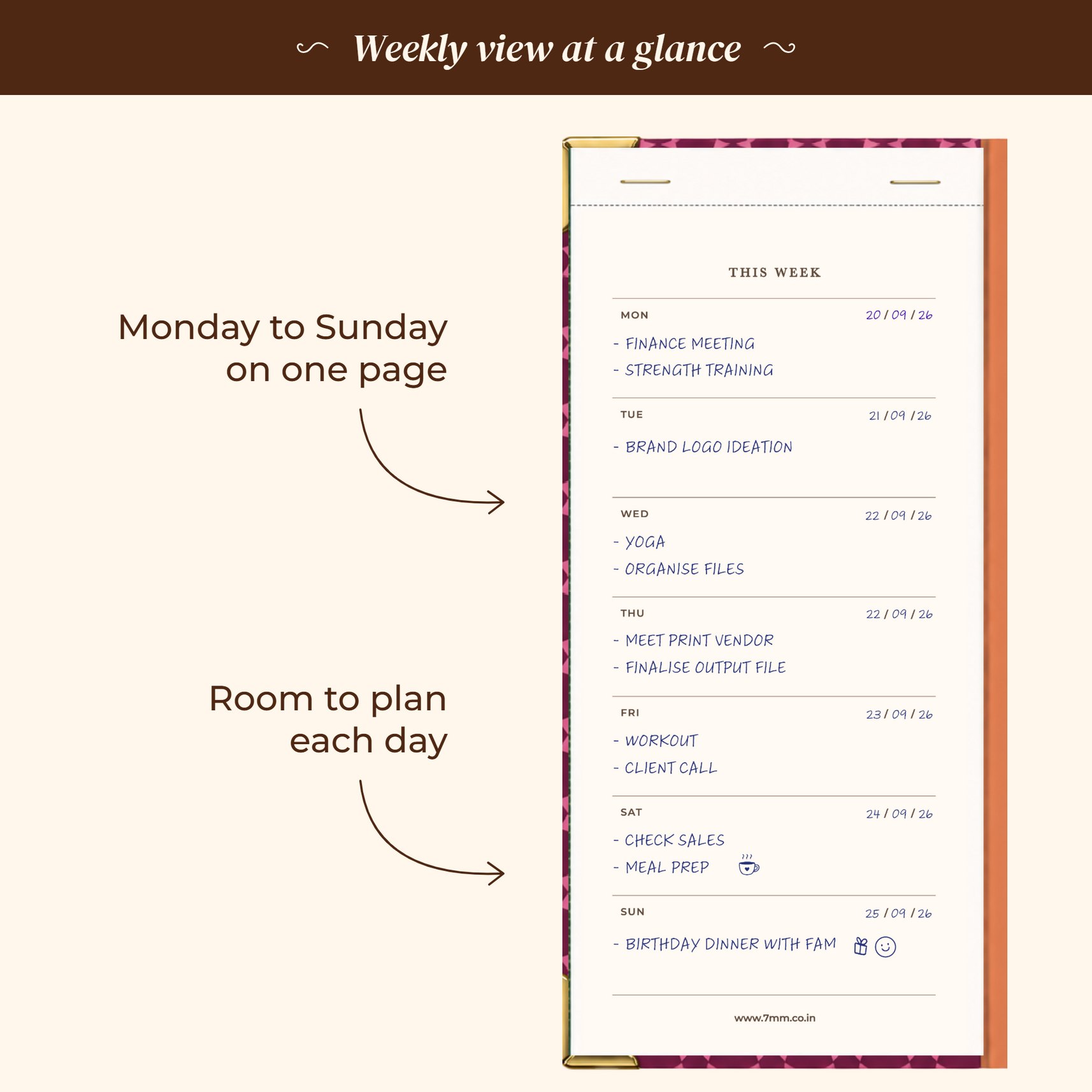 7mm Between The Lines Weekly Planner Pocket, Undated, 120 Pages- Berry Crush