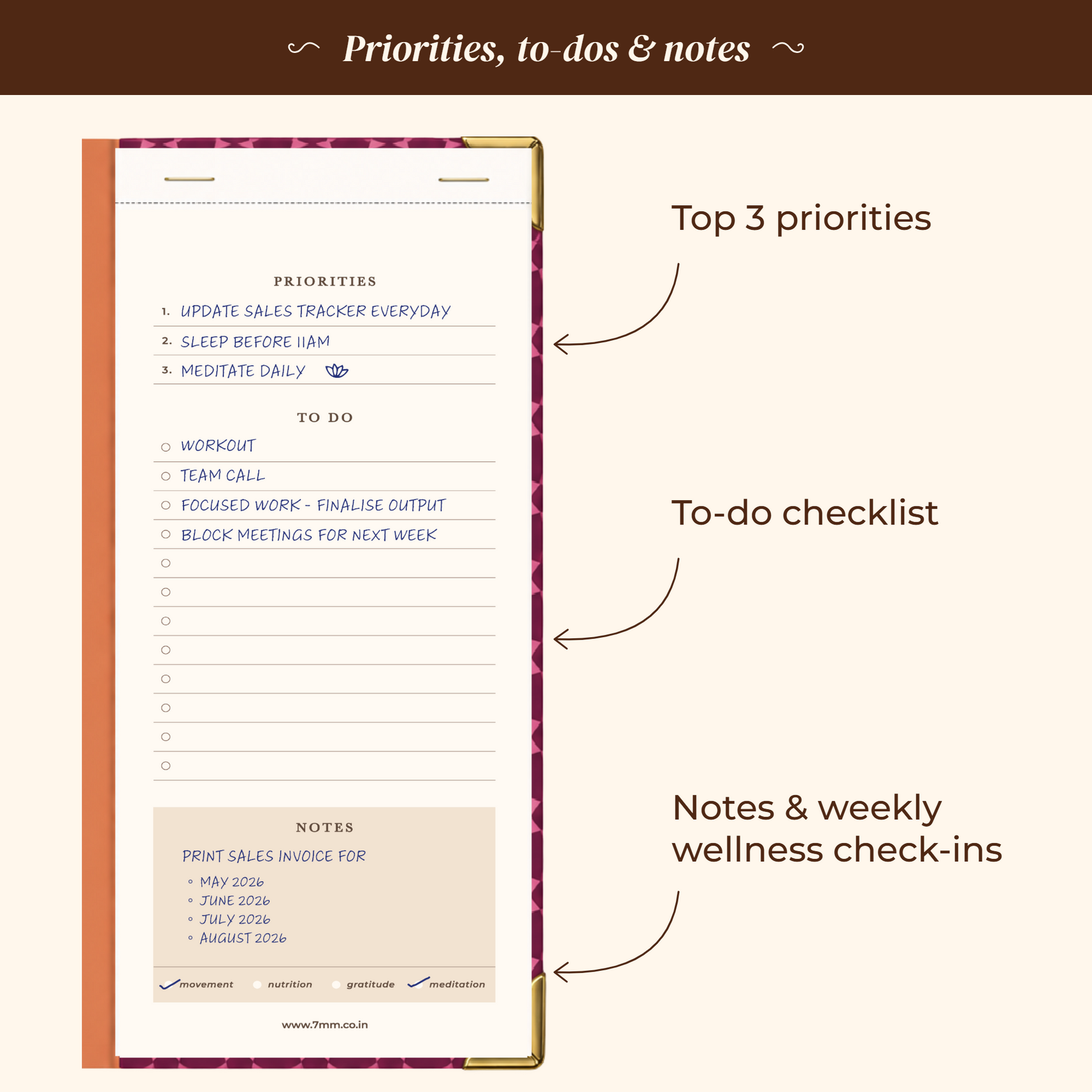 7mm Between The Lines Weekly Planner Pocket, Undated, 120 Pages- Berry Crush