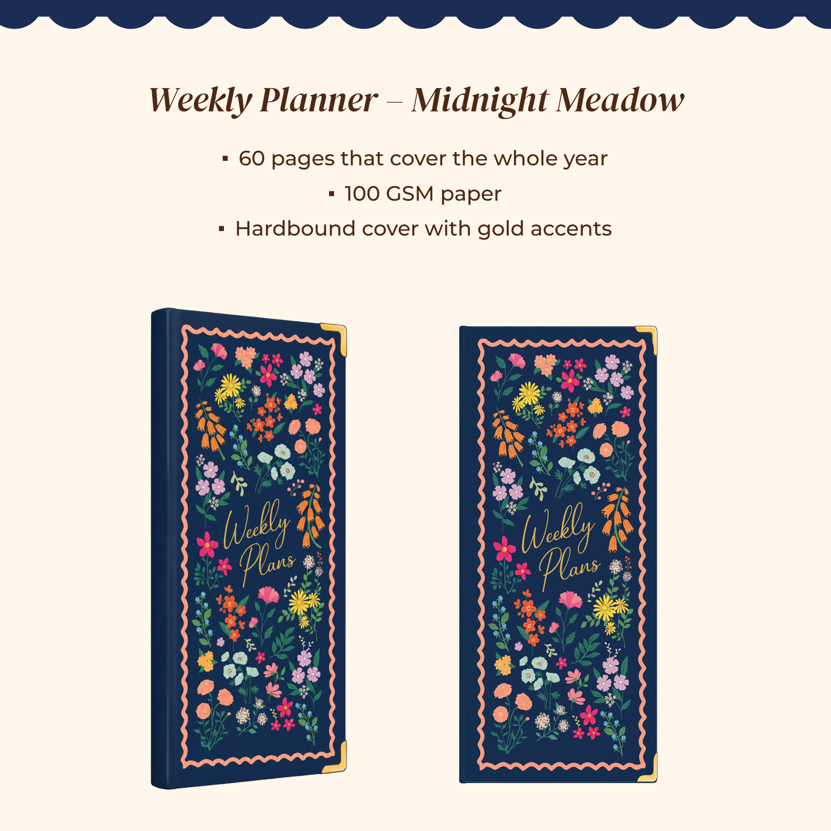 7mm Between The Lines Weekly Planner Pocket, Undated, 120 Pages- Midnight Meadow