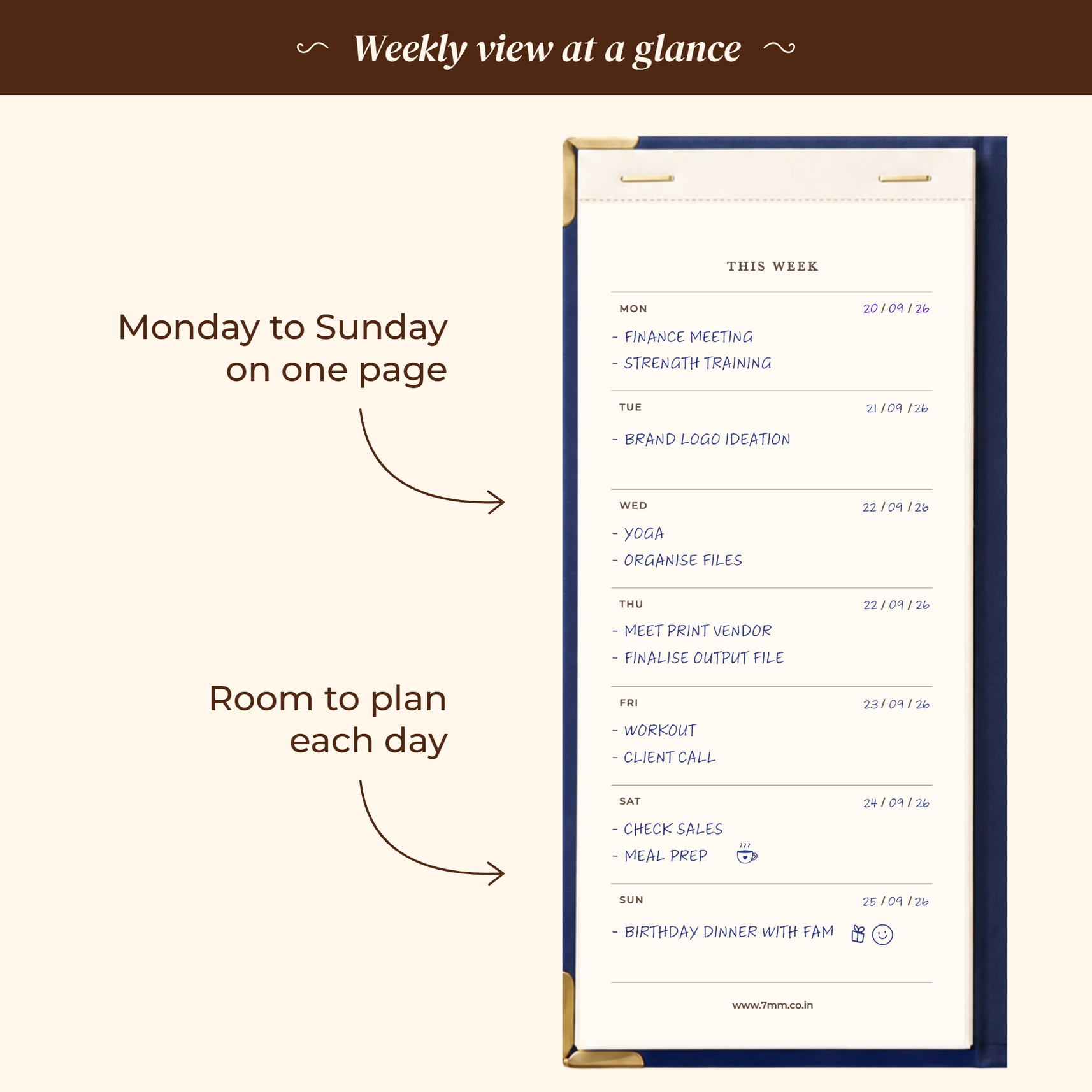 7mm Between The Lines Weekly Planner Pocket, Undated, 120 Pages- Midnight Meadow