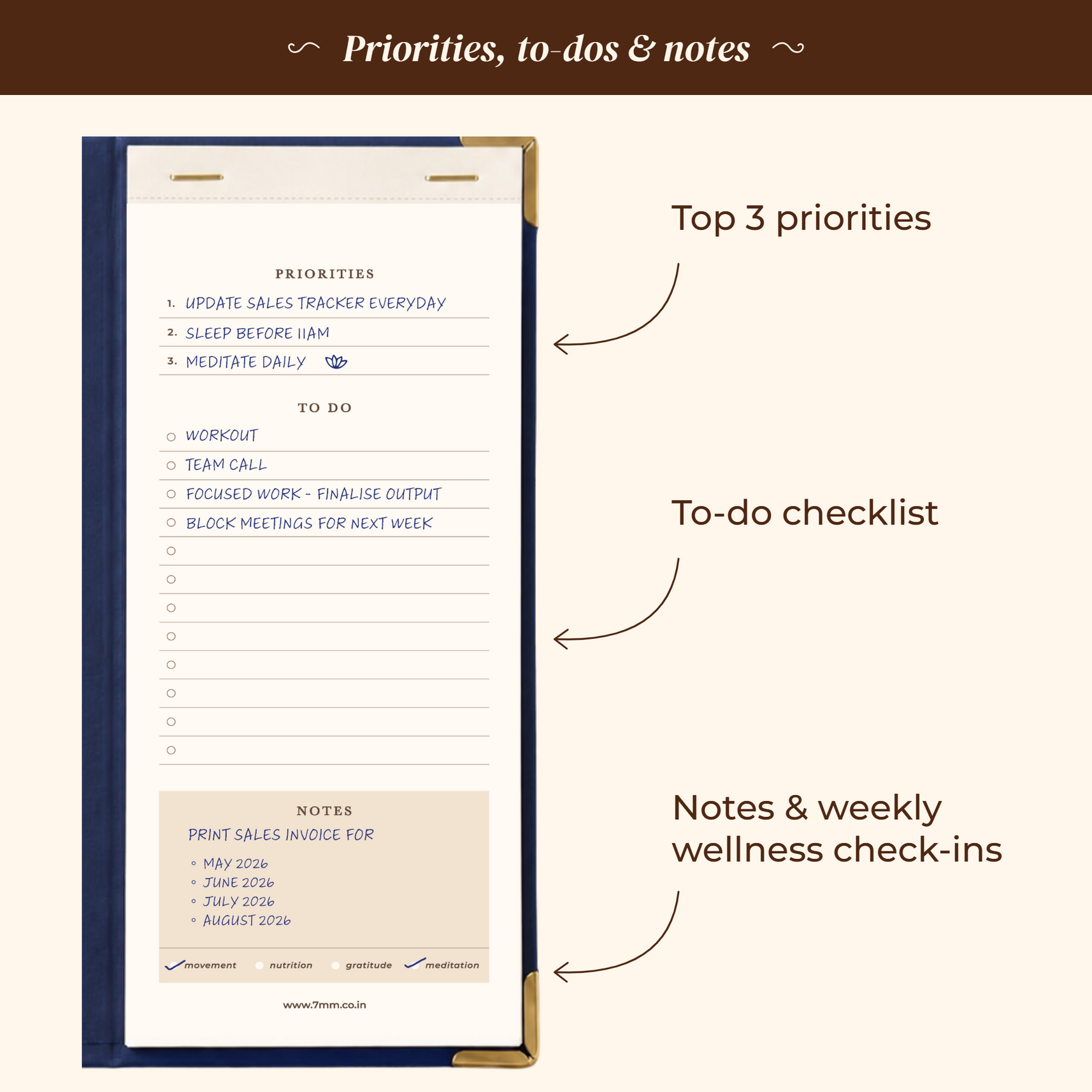 7mm Between The Lines Weekly Planner Pocket, Undated, 120 Pages- Midnight Meadow