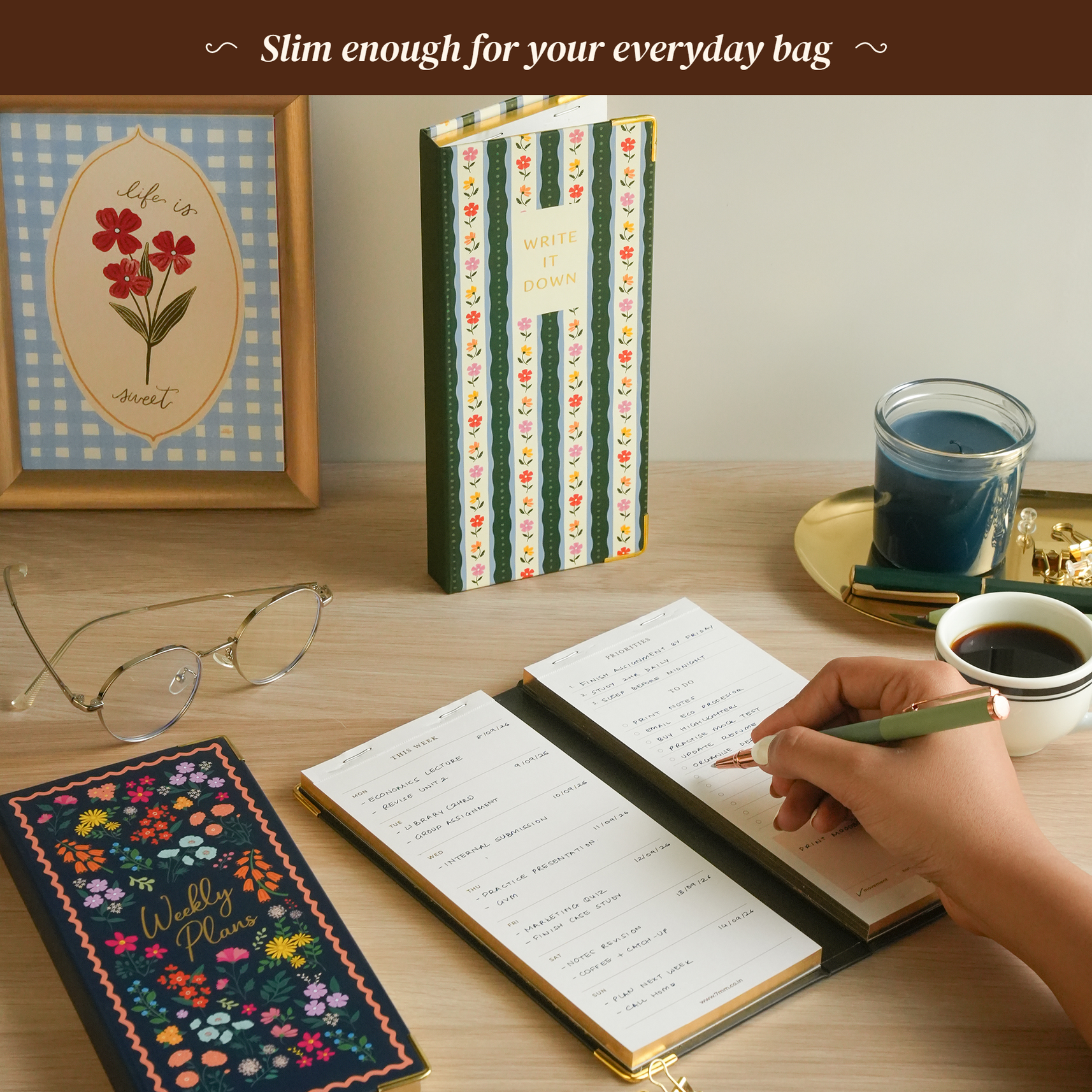 7mm Between The Lines Weekly Planner Pocket, Undated, 120 Pages- Midnight Meadow