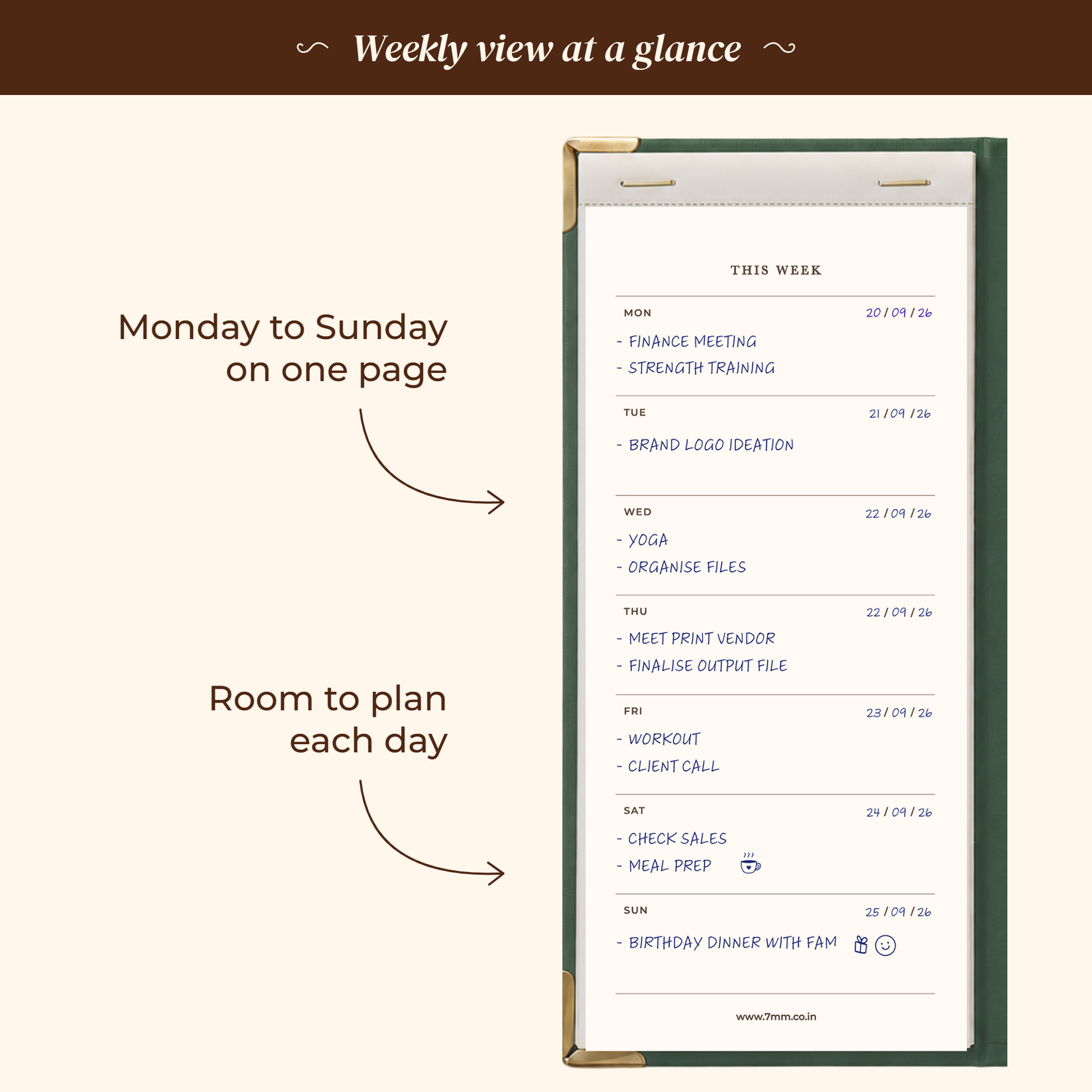 7mm Between The Lines Weekly Planner Pocket, Undated, 120 Pages- Sage