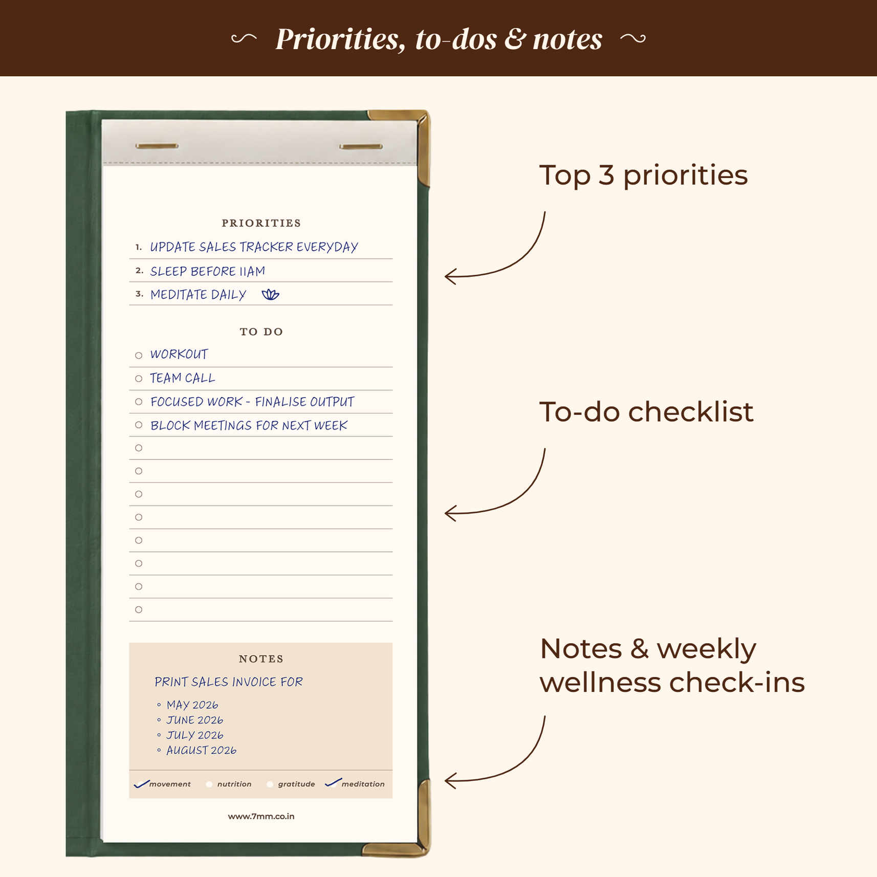 7mm Between The Lines Weekly Planner Pocket, Undated, 120 Pages- Sage