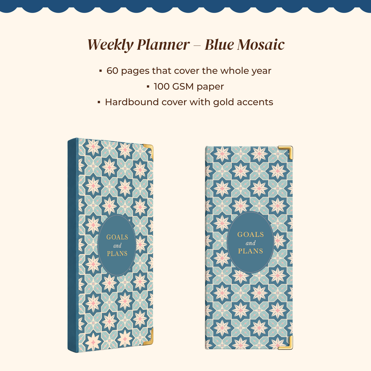 7mm Between The Lines Weekly Planner Pocket, Undated, 120 Pages- Blue Mosiac