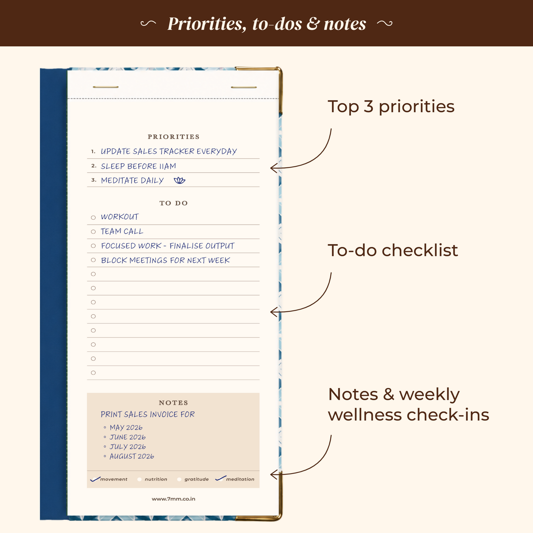 7mm Between The Lines Weekly Planner Pocket, Undated, 120 Pages- Blue Mosiac