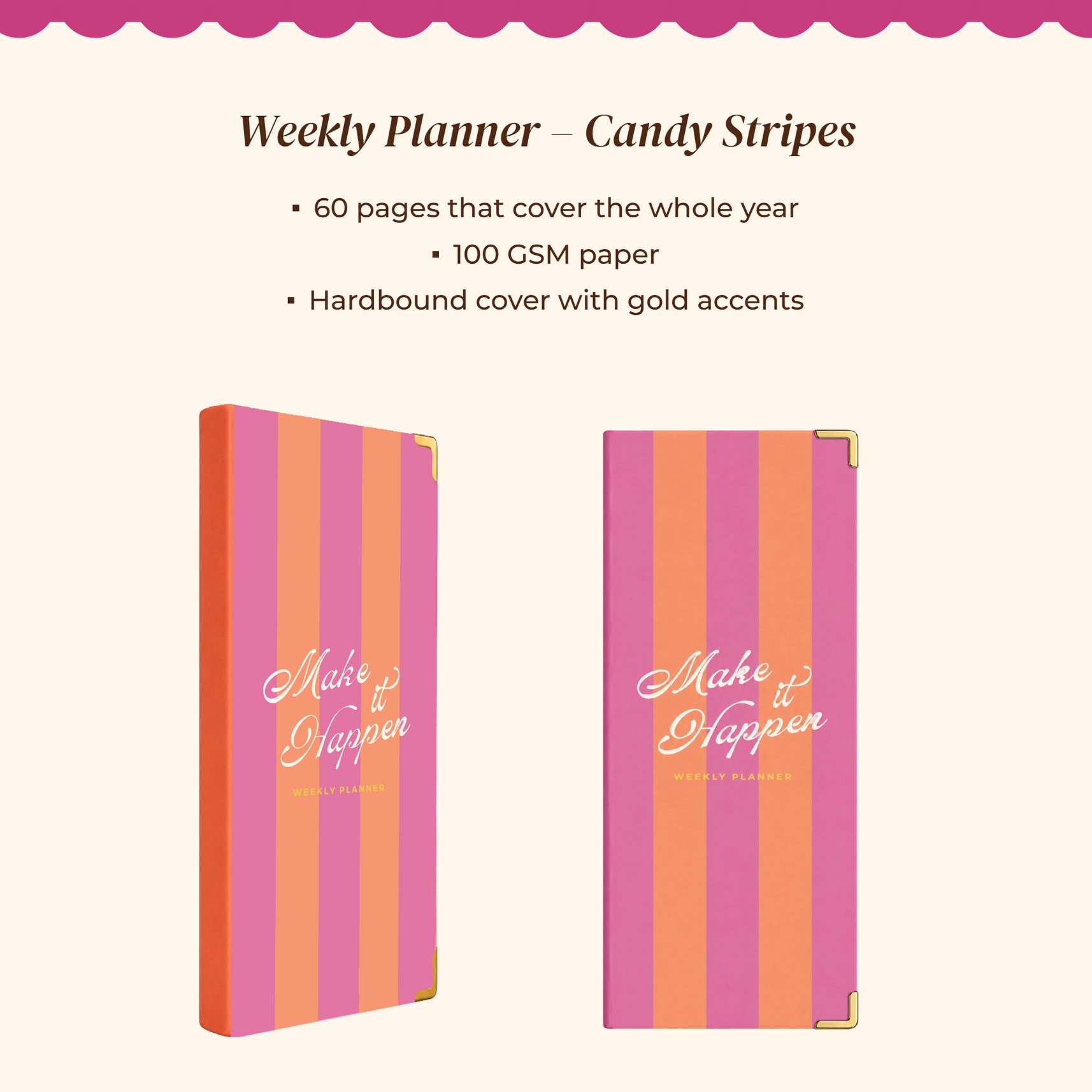 7mm Between The Lines Weekly Planner Pocket, Undated, 120 Pages- Candy Stripes