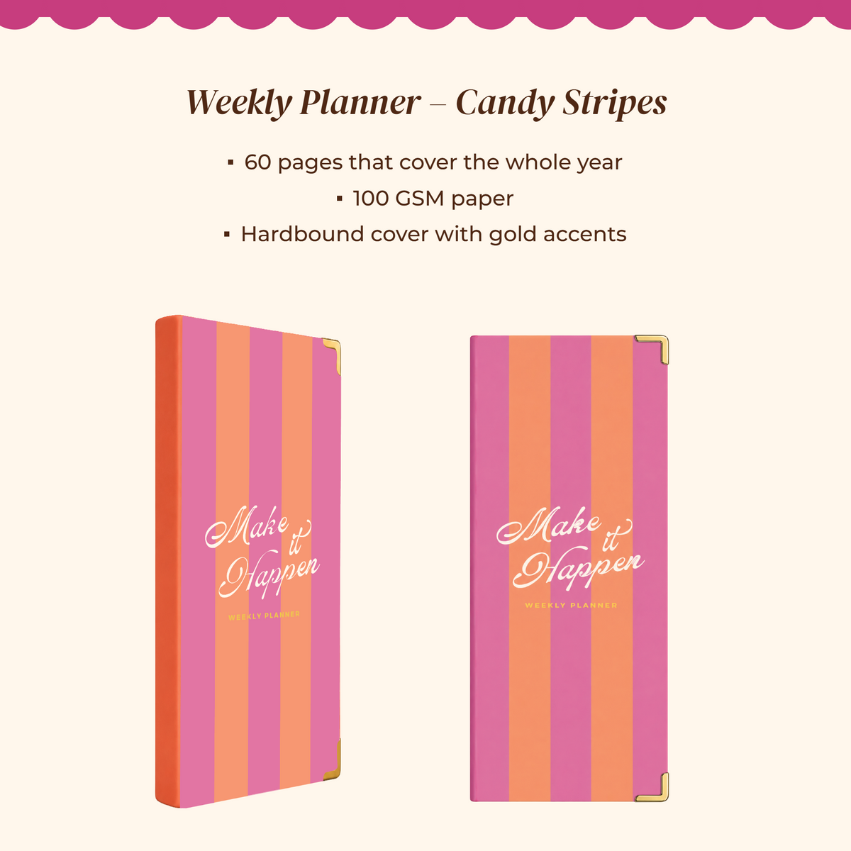 7mm Between The Lines Weekly Planner Pocket, Undated, 120 Pages- Candy Stripes