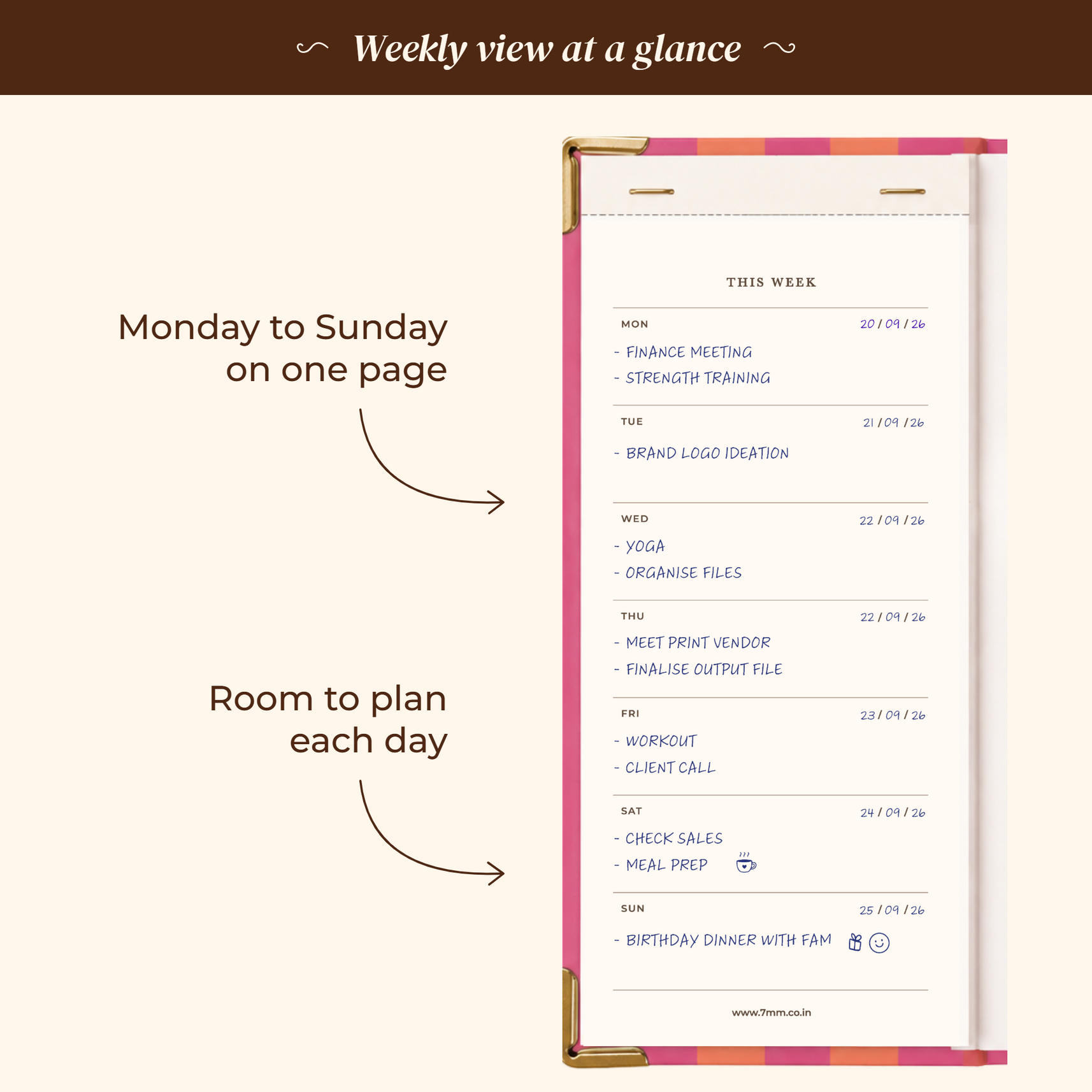 7mm Between The Lines Weekly Planner Pocket, Undated, 120 Pages- Candy Stripes