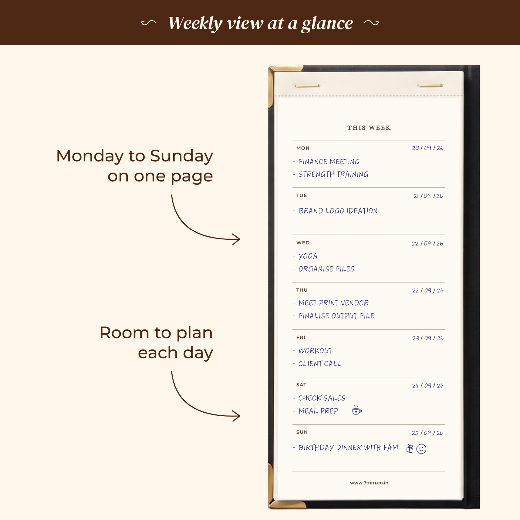 7mm Between The Lines Weekly Planner Pocket, Undated, 120 Pages- Ink
