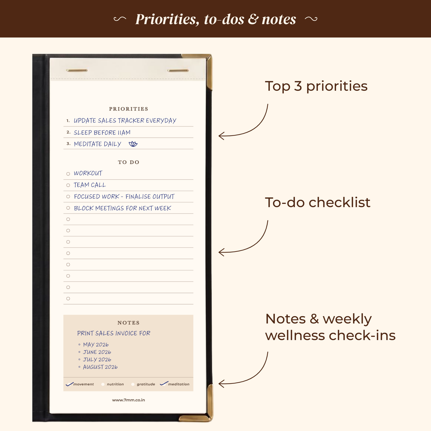 7mm Between The Lines Weekly Planner Pocket, Undated, 120 Pages- Ink