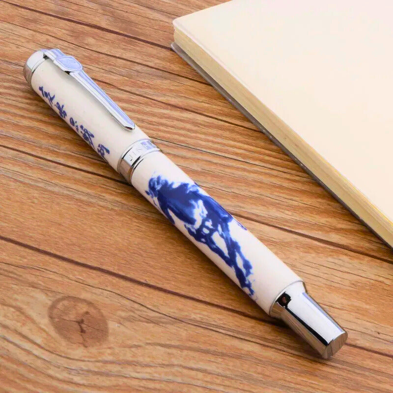 Jinhao 950 Fountain Pen – Blue and White Porcelain Horse Print, Medium Nib