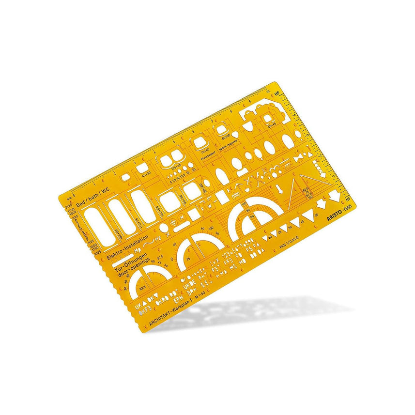 Aristo | Architecture Combination | Stencil 1 1:50 Symbols | Nubs Dimensionally Stable | Orange-Transparent PET Plastic