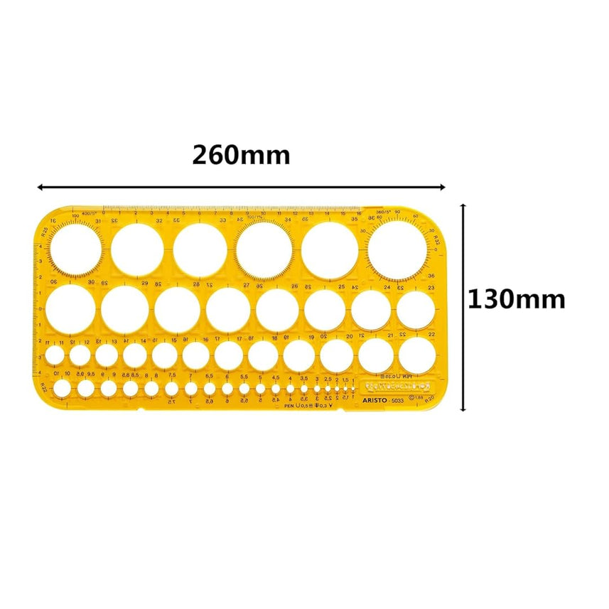 Aristo | Circle Round Shapes | Drawing Drafting Template Stencil | Ø from 1 to 36 mm | 45 Circles