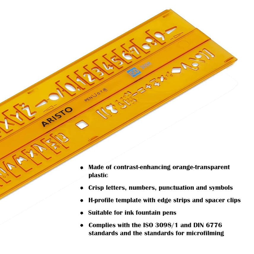 Aristo | Letter Stencil | Straight 7mm | Transparent Plastic | Ideal for Nomographer