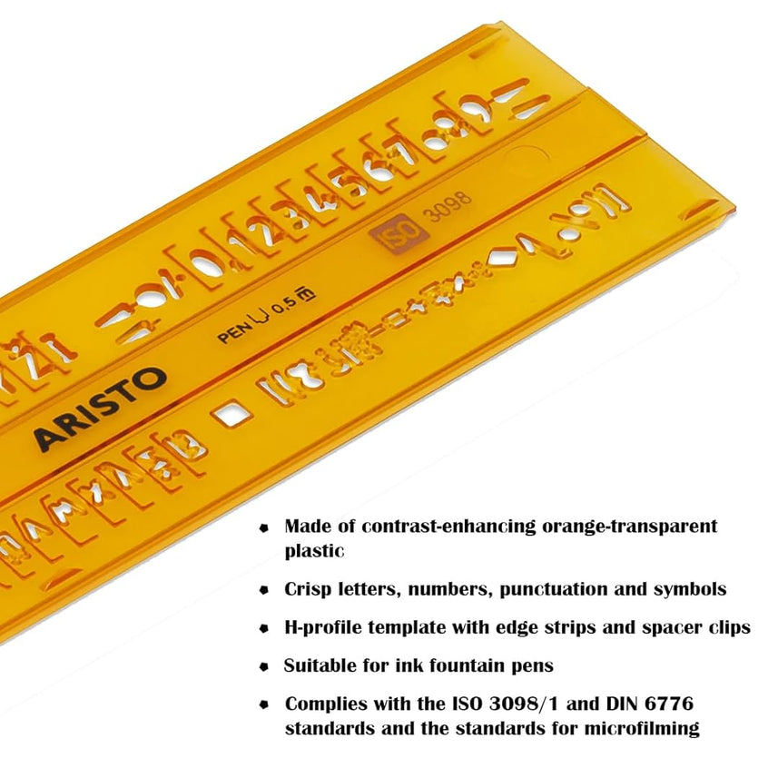 Aristo | Lettering Stencil | 5mm H-Profil | Orange Transparent Plastic