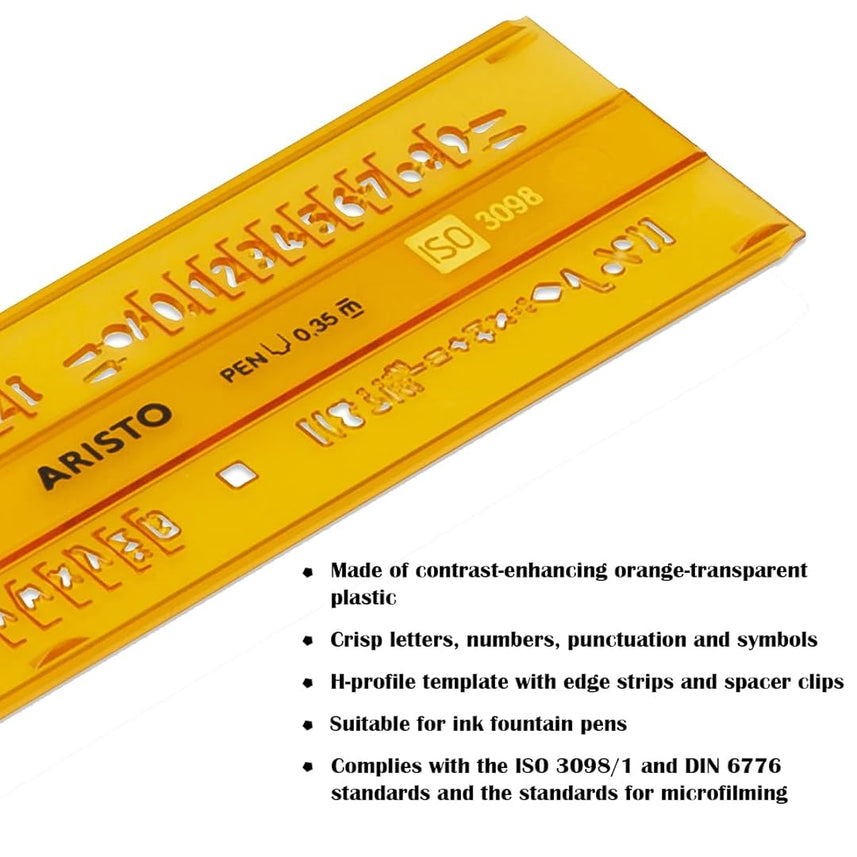 Aristo | Lettering Stencil | Straight 3.5mm | Transparent Plastic