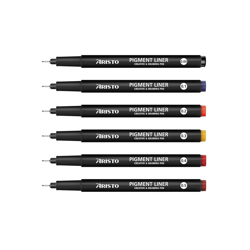 Aristo | Pigment Liner | 0.05, 0.1, 0.2, 0.3, 0.4, 0.5mm | Set of 6 Pens