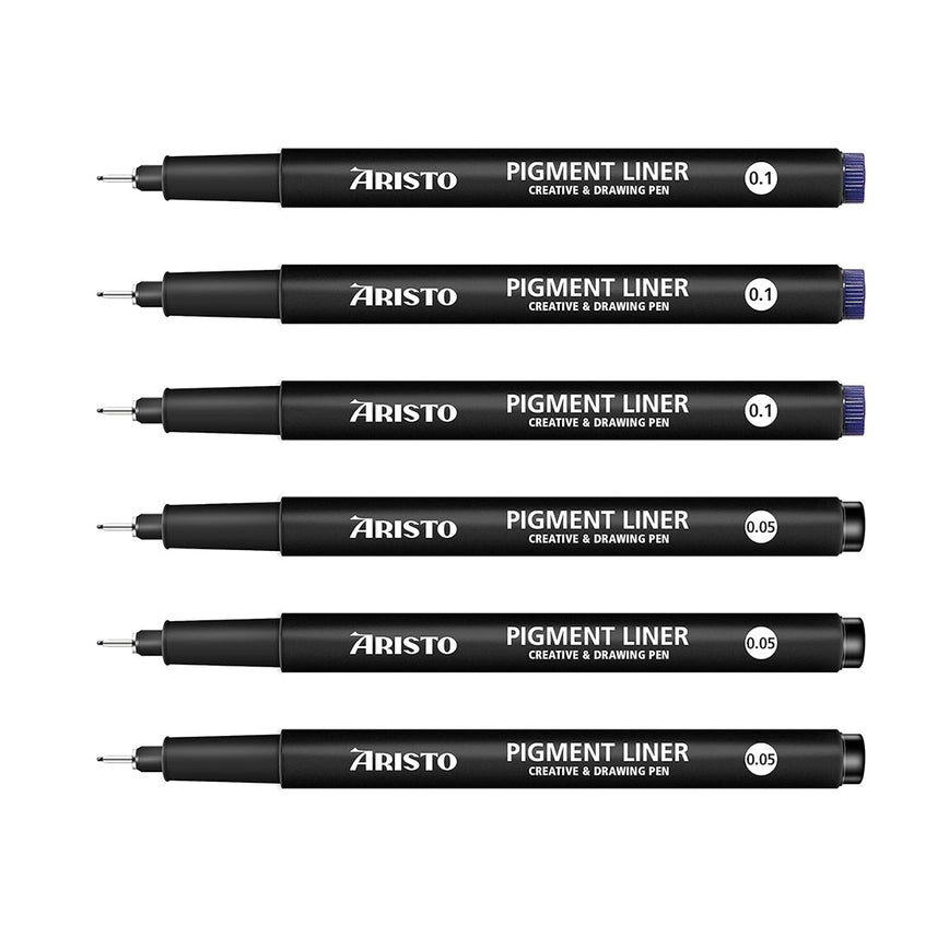 Aristo | Pigment Liner | 0.05,0.1mm | Set of 6 Pens