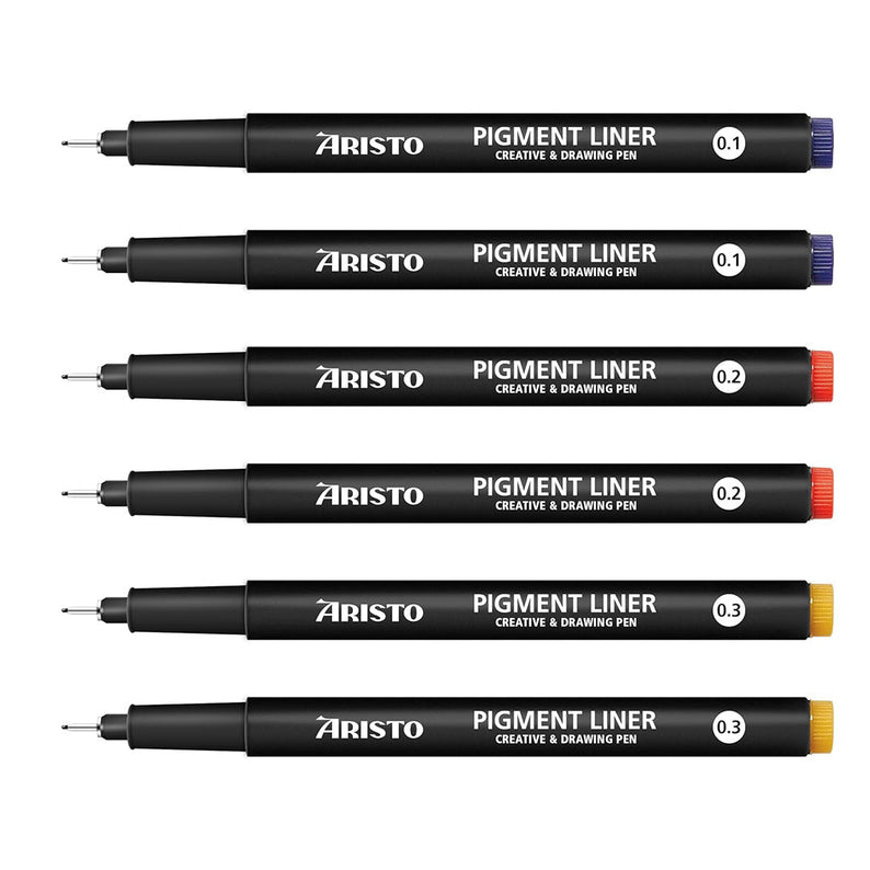 Aristo | Pigment Liner | 0.1,0.2,0.3mm | Set of 6 Pens