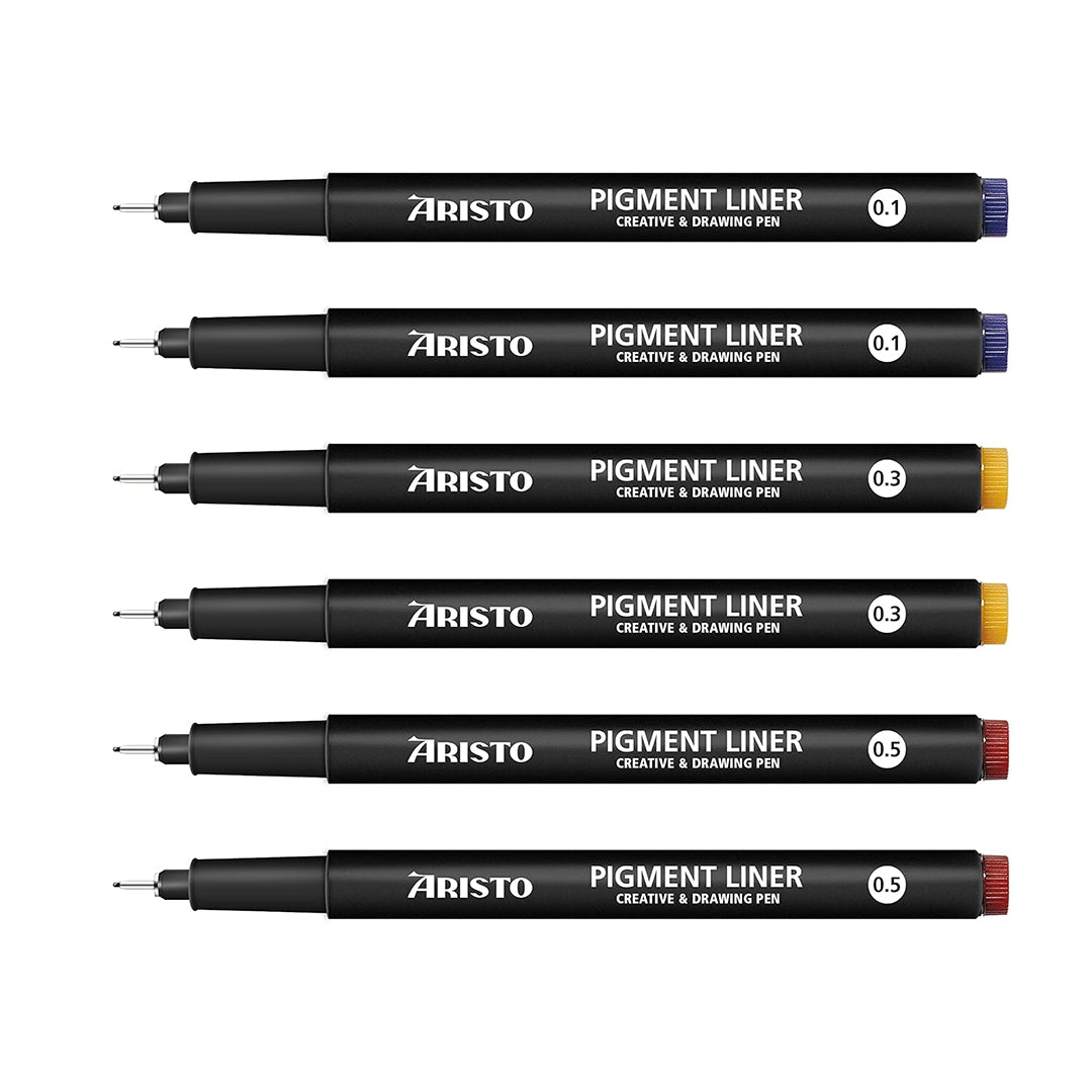 Aristo | Pigment Liner | 0.1,0.3,0.5mm | Set of 6 Pens