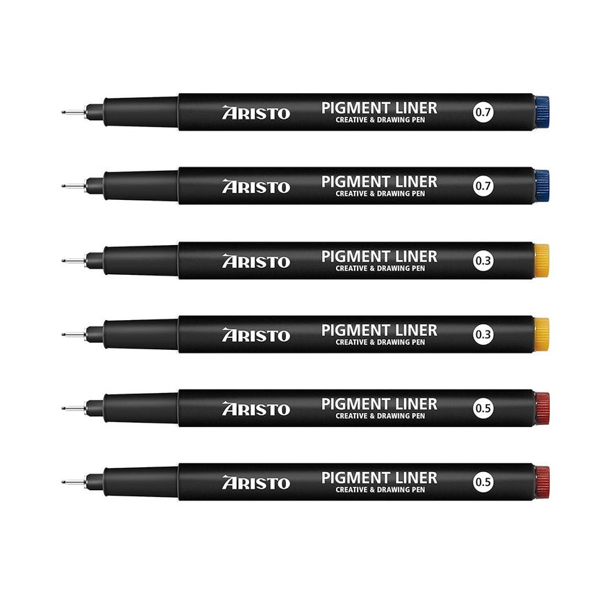 Aristo | Pigment Liner | 0.3,0.5,0.7mm | Set of 6 Pens