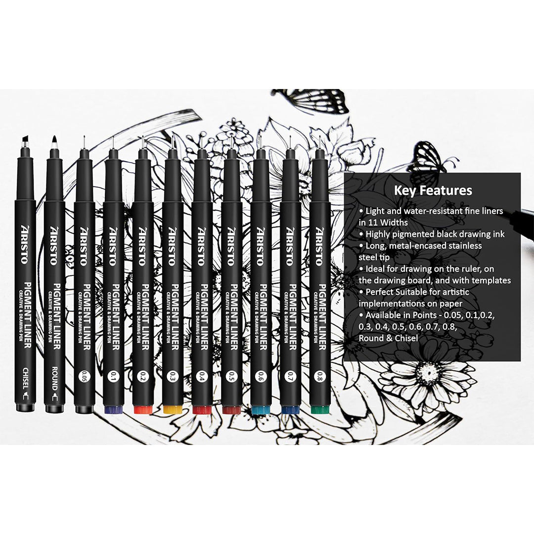 Aristo | Pigment Liner | Round Tip | Set of 6 Pens