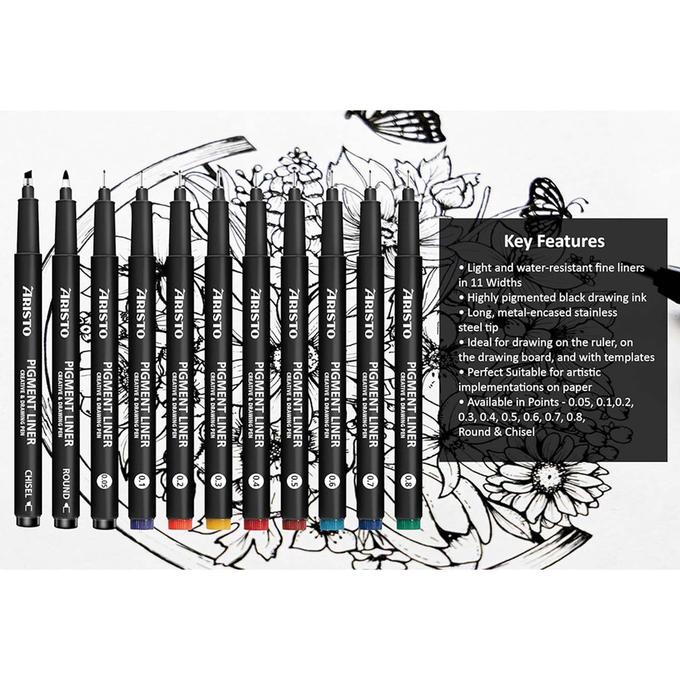 Aristo | Pigment Liner | Round Tip | Set of 6 Pens