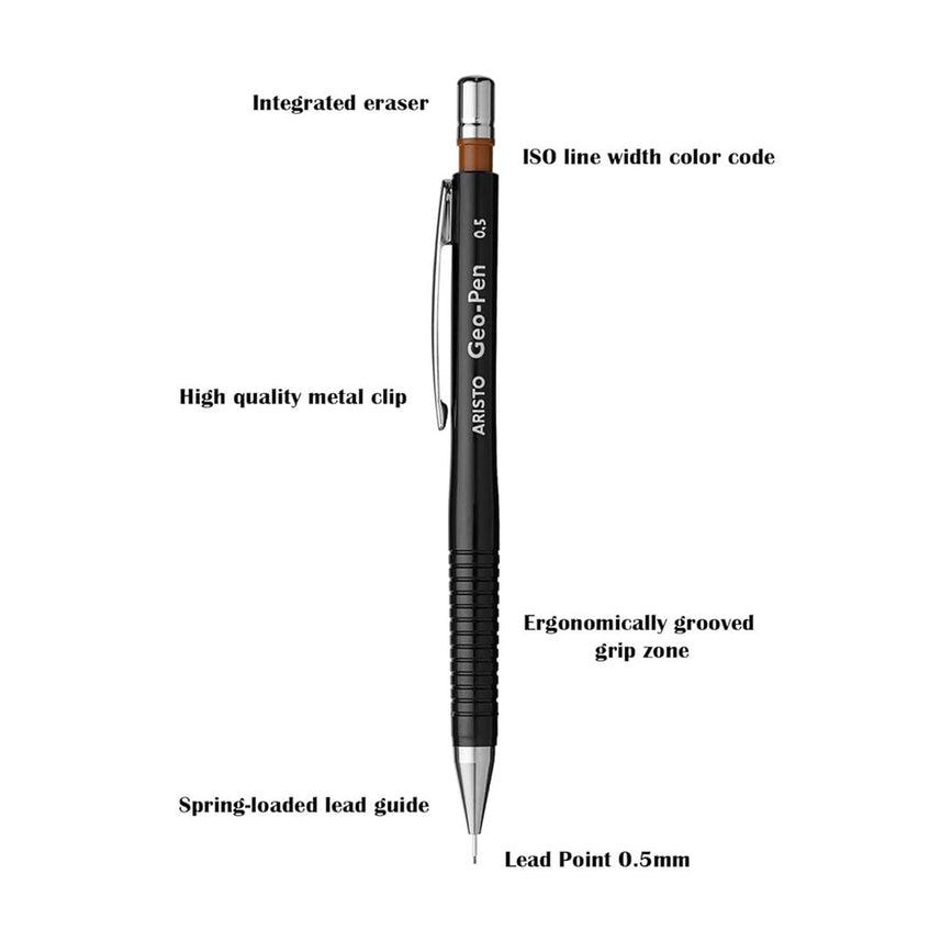 Aristo | Technical Drawing Pen | 0.1mm,0.2mm,0.3mm with 0.5mm Geo-pen | Mechanical Clutch Lead Pencil