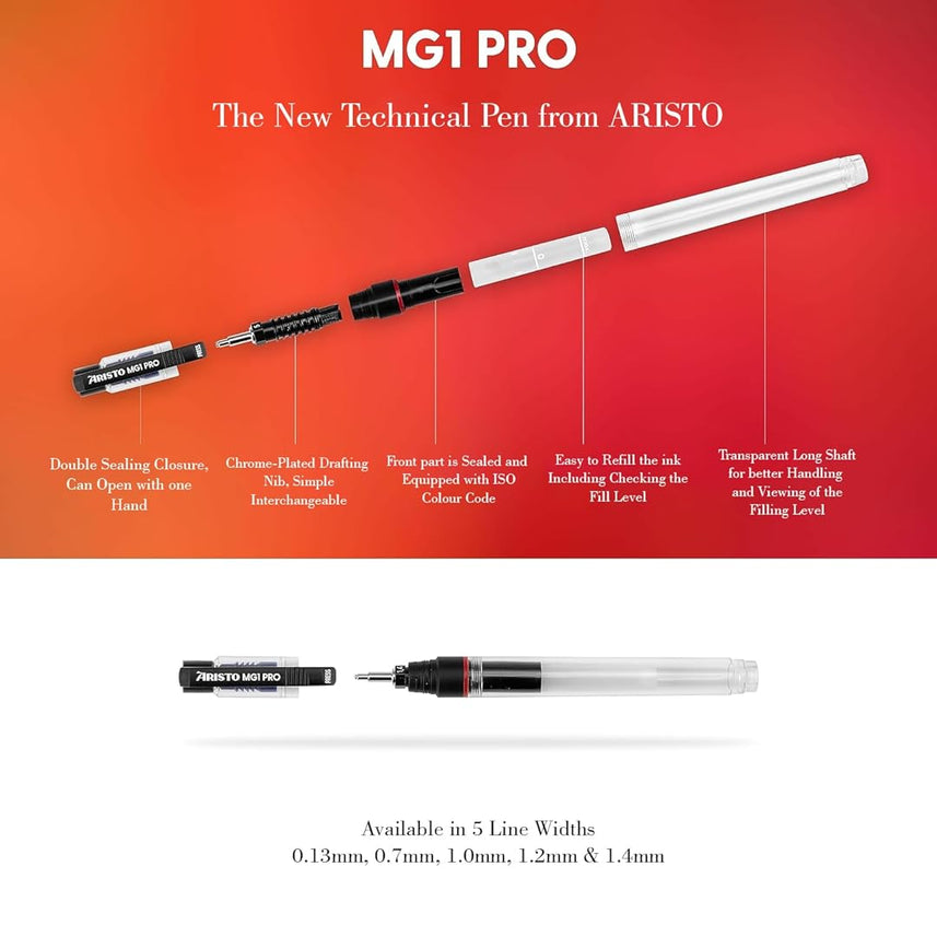 Aristo MG1 Technical Drawing Pen Set (0.1mm, 0.2mm, 0.3mm) with 0.5mm Geo-Pen