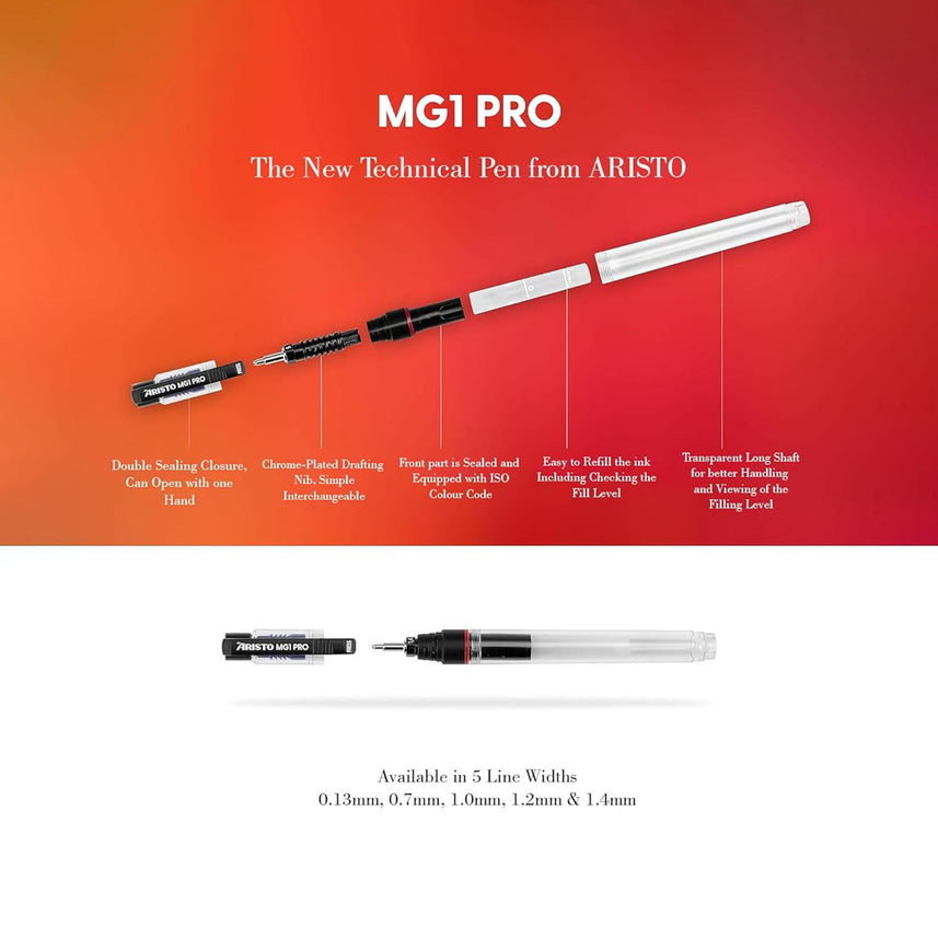 Aristo | Technical Drawing Pen | 0.1mm,0.3mm,0.5mm with 0.5mm Geo-pen | Mechanical Clutch Lead Pencil