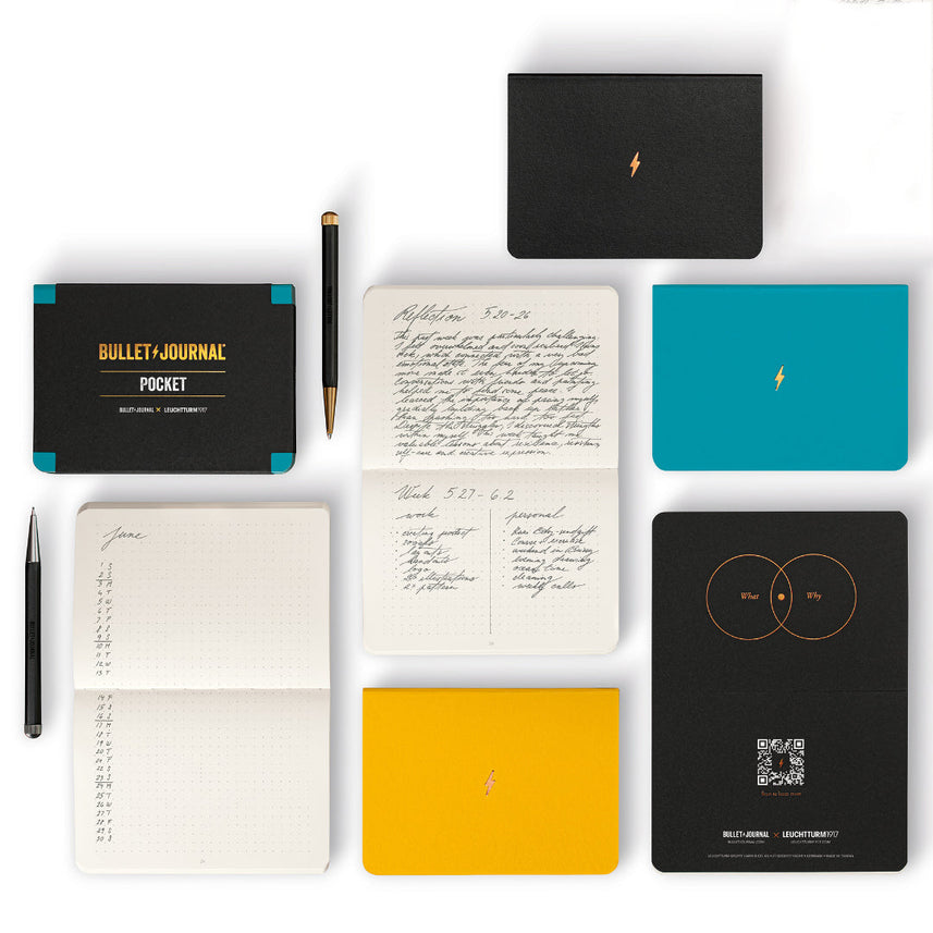 LEUCHTTURM1917 Bullet Journal Notebook Pocket (A6), Dotted, 46 Pages, Pack of 3 - Black