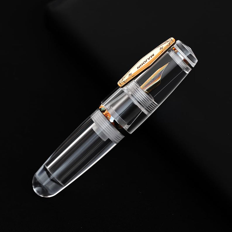 MAJOHN Q3 Mini Eyedropper Fountain Pen, Transparent Resin Short Pocket Pen, Iridium Fine Nib Large Capacity Writing Pen Case Set (Clear)