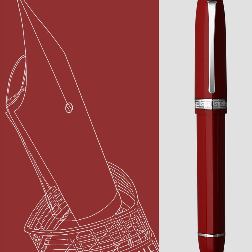 Moonman V60 Triangular Piston Fountain Pen – Ergonomic Fine Writing Instrument with Resin Body And Gift Box (Red With Silver Trim & Clip)