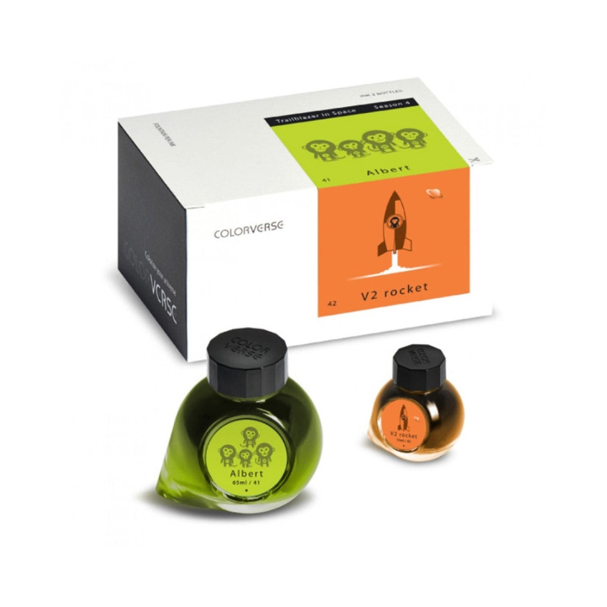 Colorverse Trailblazer In Space Albert Light Green & V2 Rocket Orange Fountain Pen Ink – 65ml & 15ml Set