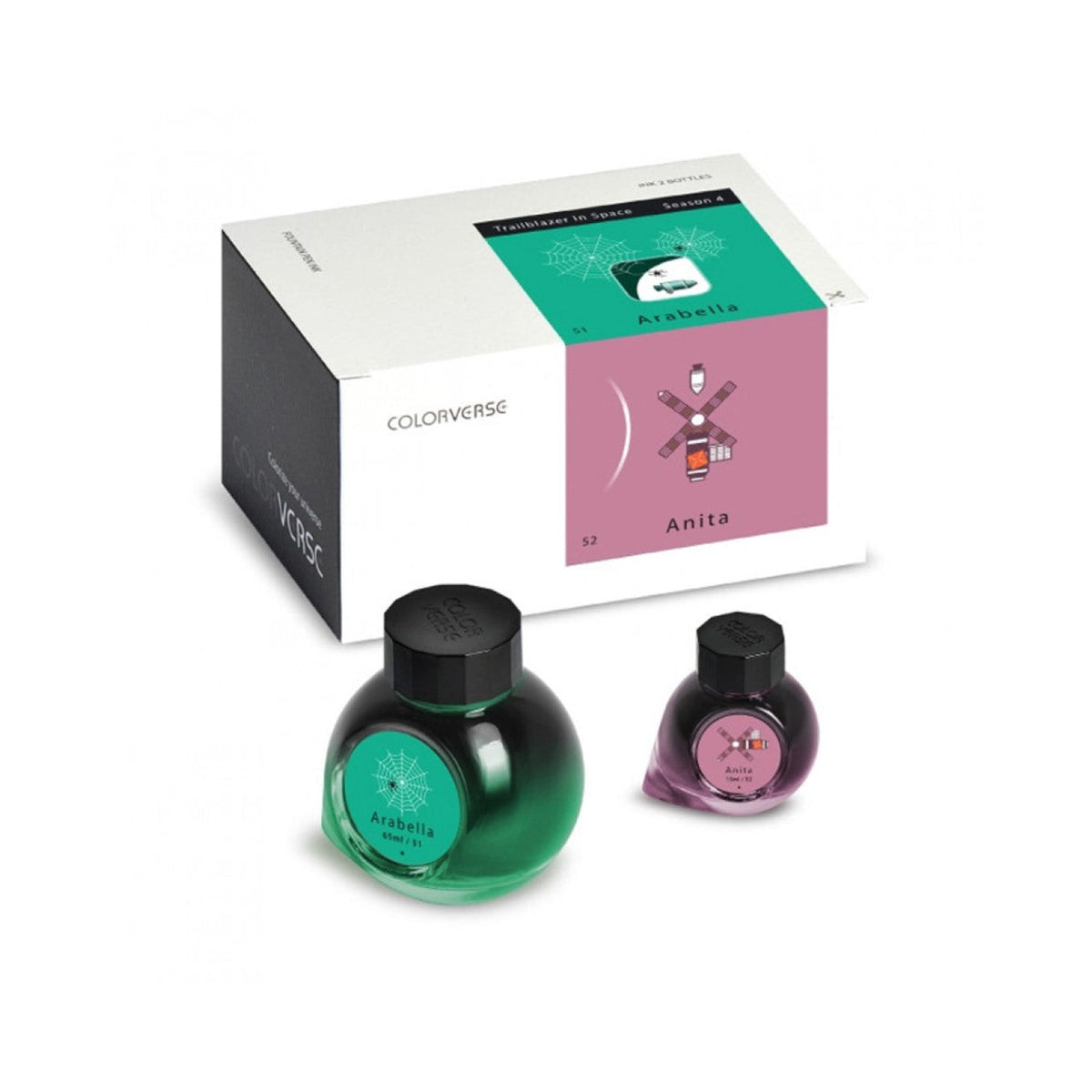 Colorverse Trailblazer In Space Arabella Green & Anita Pink Fountain Pen Ink – 65ml & 15ml Set