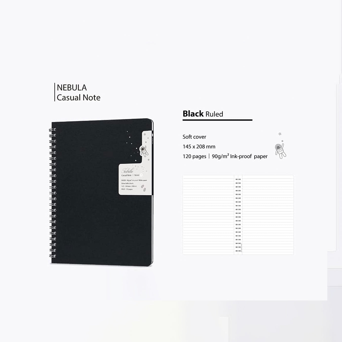 Colorverse | Nebula | Casual Series | Spiral Bound Notebook | Ruled | Black