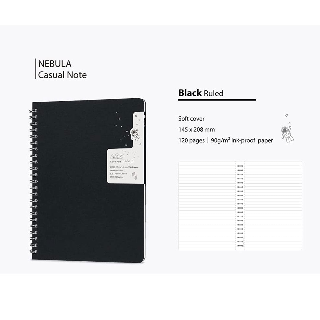 Colorverse | Nebula | Casual Series | Spiral Bound Notebook | Ruled | Black