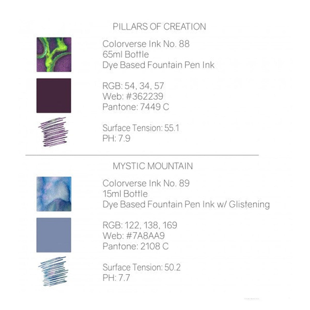 Colorverse Eye On The Universe Pillars Of Creation & Mystic Mountain Fountain Pen Ink – 65ml & 15ml Set