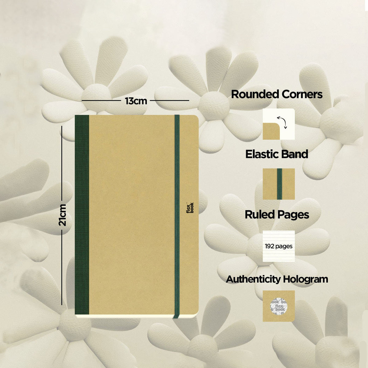 Flexbook | Ruled | Medium A5 Size Notebook | Olive | Ecosmiles Eco Series