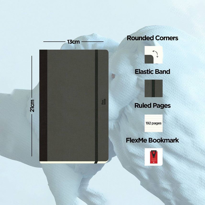 Flexbook | Ruled | Medium A5 Size Notebook | Off Black | Adventure Series