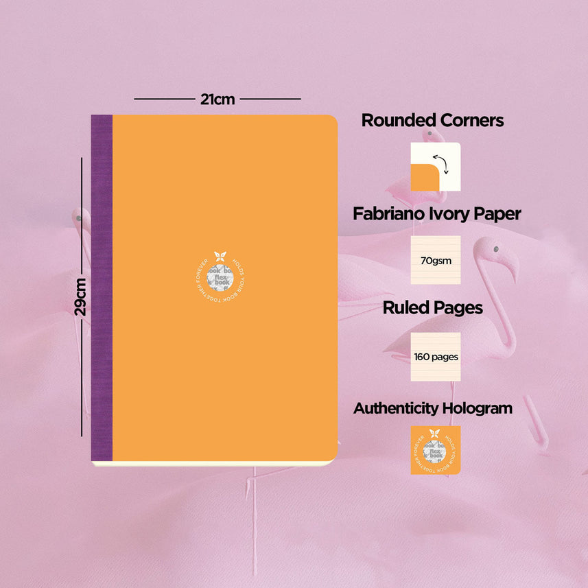 Flexbook | Ruled | Large A4 Size Notebook | Orange | Smartbook