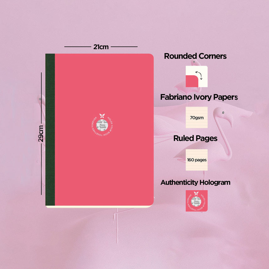 Flexbook | Ruled | Large A4 Size Notebook | Pink | Smartbook