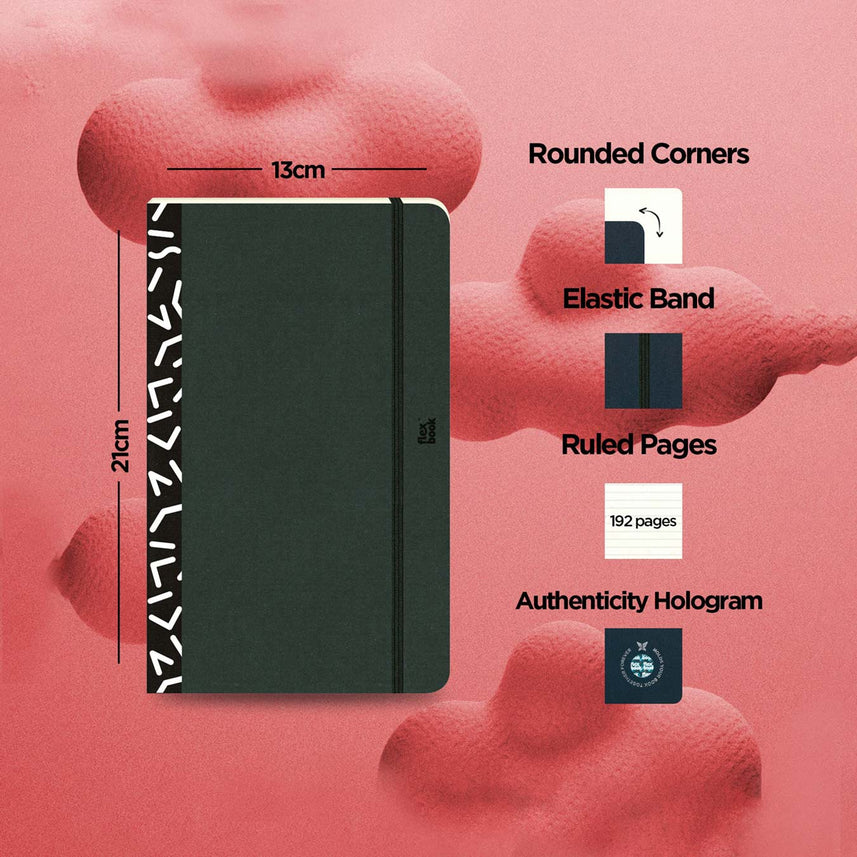 Flexbook | Ruled | Medium A5 Size Notebook | Black | Visions 'All Angles' Spine