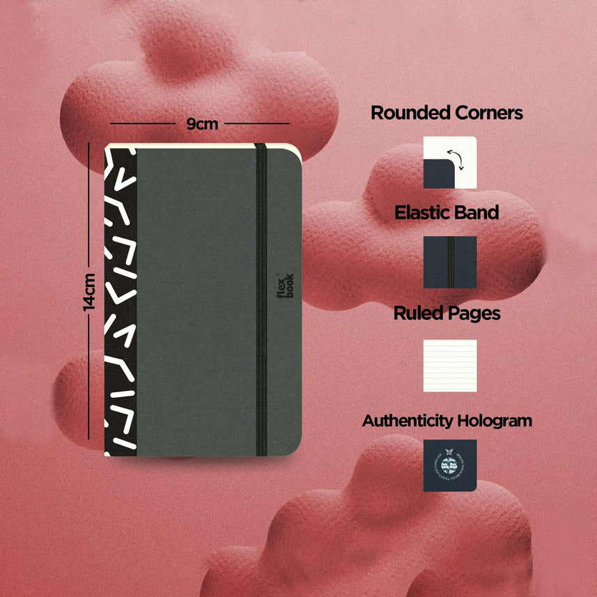 Flexbook | Ruled | Pocket A6 Size Notebook | Black | Visions 'All Angles' Spine