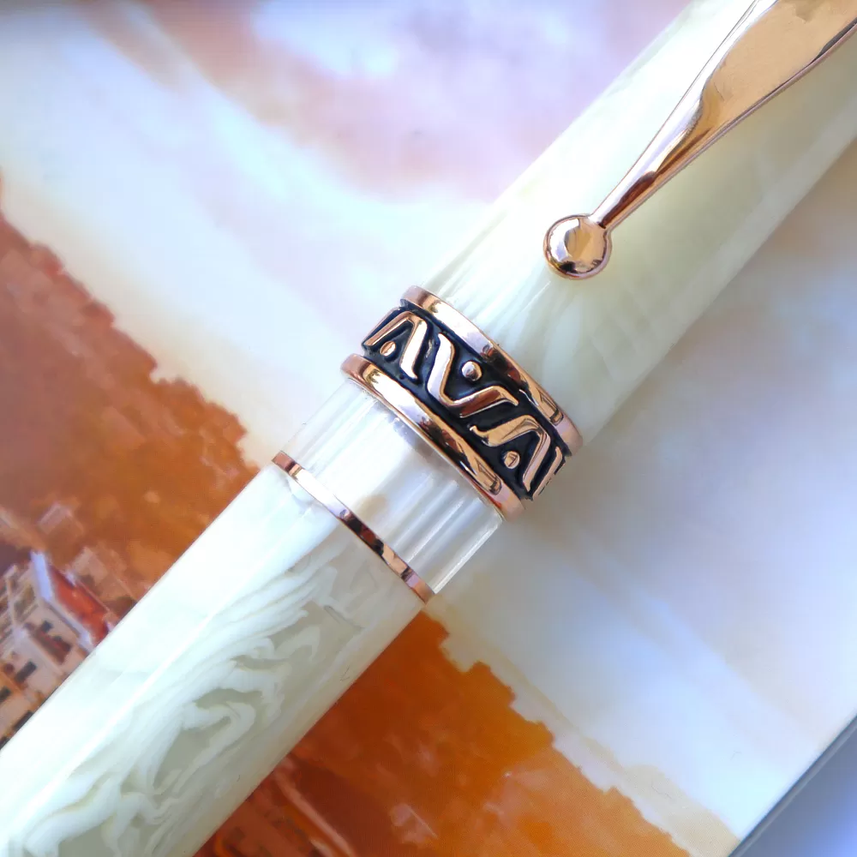 GIOIA Bellavista Ivory White Pearl Fountain Pen – Rose Gold Trim