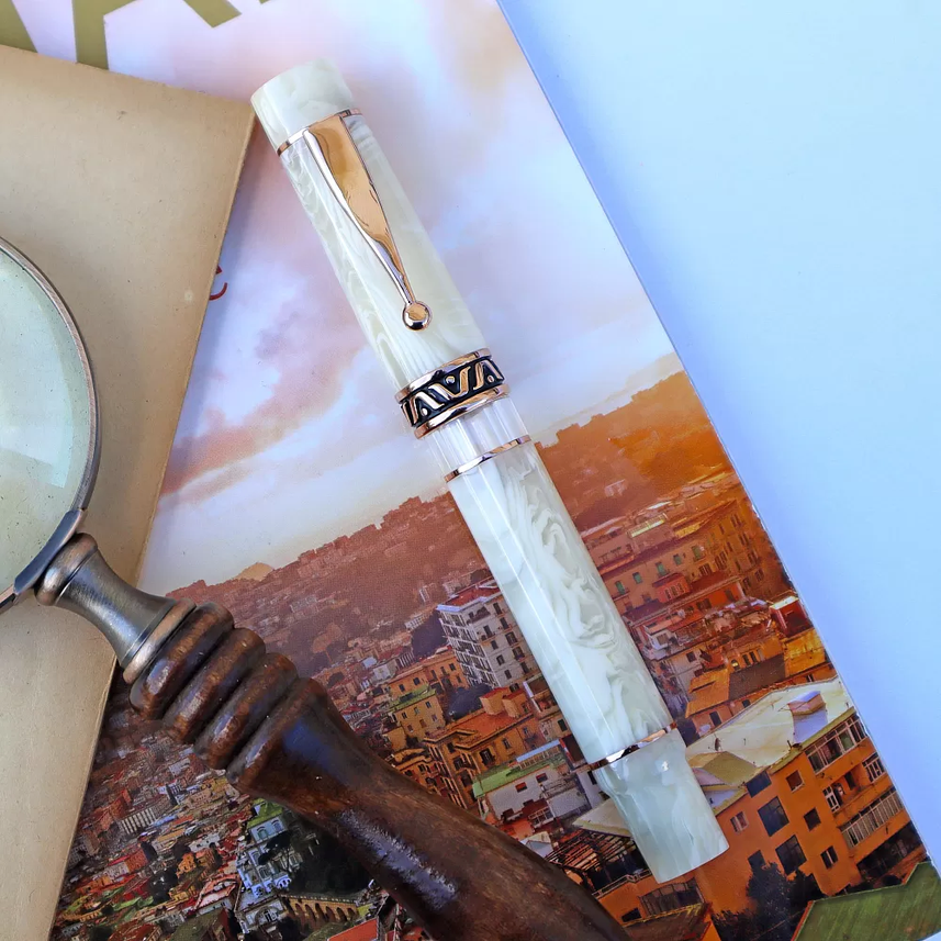 GIOIA Bellavista Ivory White Pearl Fountain Pen – Rose Gold Trim