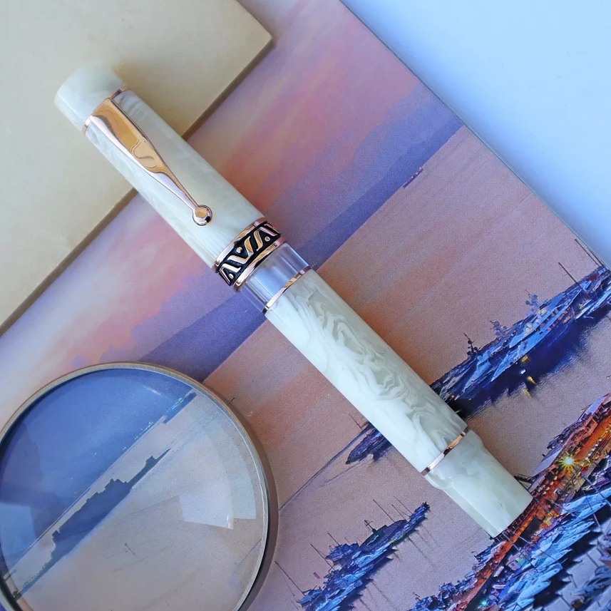 GIOIA Bellavista Ivory White Pearl Fountain Pen – Rose Gold Trim