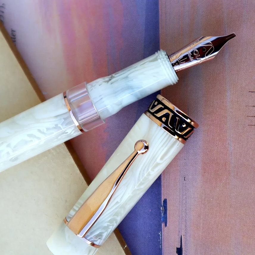 GIOIA Bellavista Ivory White Pearl Fountain Pen – Rose Gold Trim
